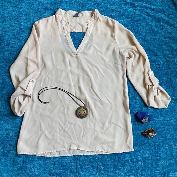 Blush Pink Keyhole Back Blouse - Picture 1 of 2